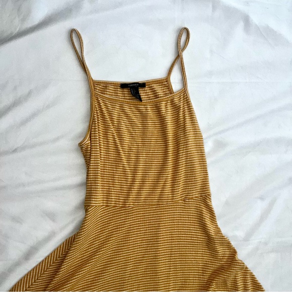 Forever 21 Juniors Size Large Spaghetti Straps Mustard Yellow Striped Dress - Picture 3 of 6